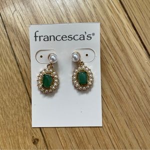 NWT Francesca Costume Jade and Pearl Teardrop Earrings